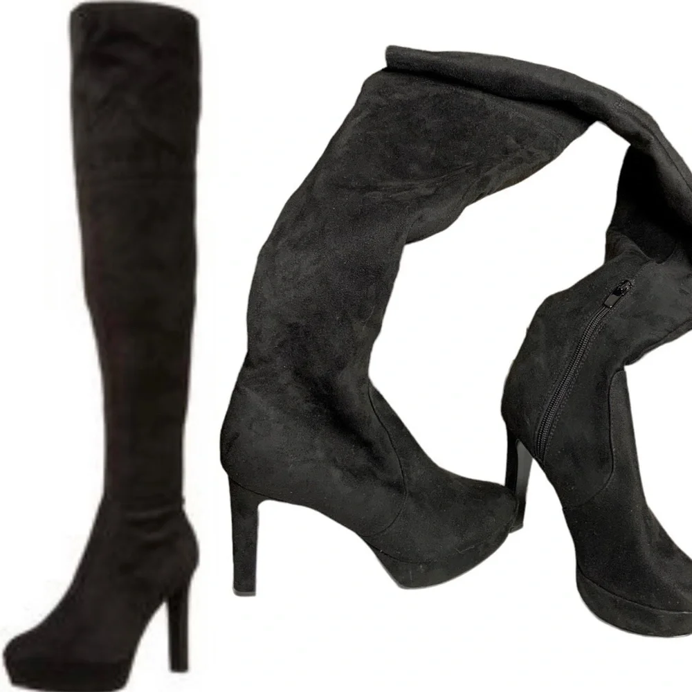Nine West black over the knee sued boots. Size 6
